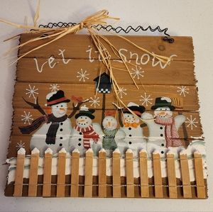 Wooden Let It Snow  Snowman Family Christmas  Snow Wall Hanging Decor